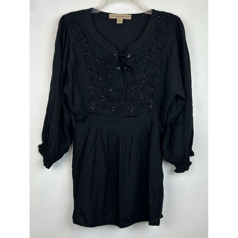 Black Beaded Top XS Embroidered Y2K Babydoll Whimsigoth Witchy Fairy Grunge Read